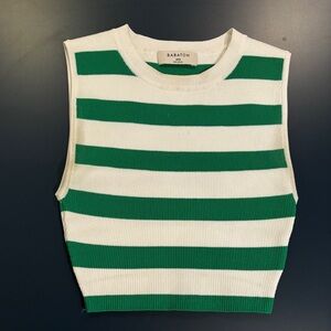 Babaton Sculpt Striped Ribbed tank Kelly green with white stripes 2XS